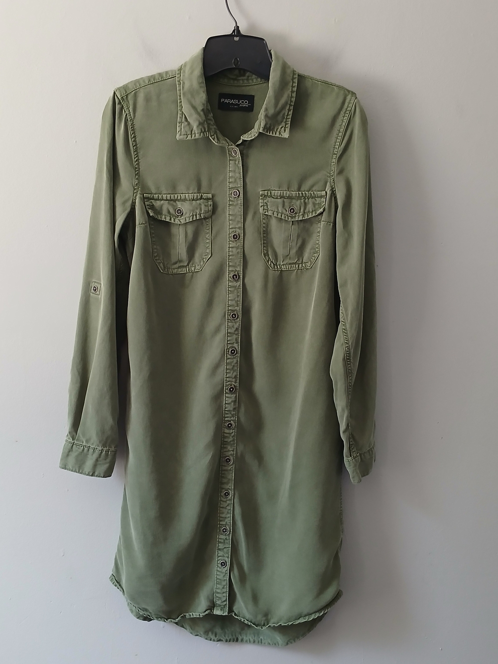 Parasuco Jeans Women's Size Small Utility Olive Army Green Button Down Dress